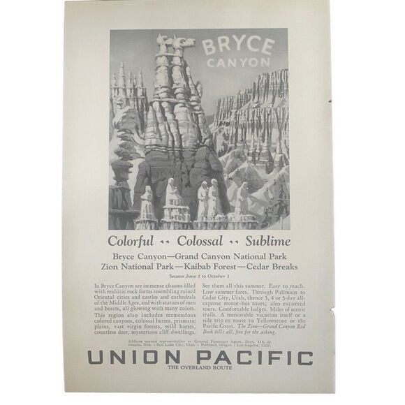 Vintage 1927 Union Pacific Bryce Canyon Ad Advertisment - Picture 1 of 4